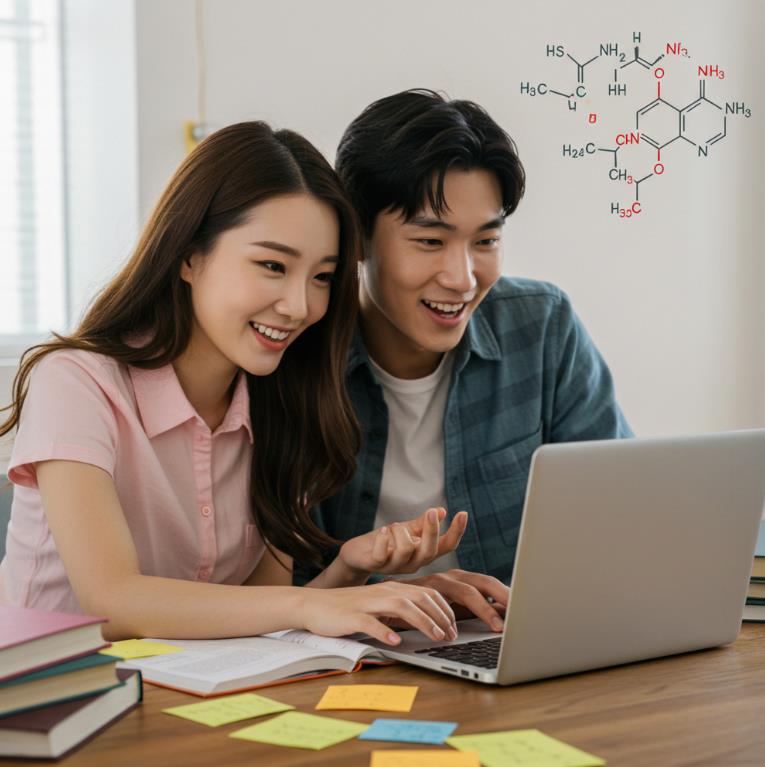 아르기닌과 시트룰린의 차이점 확인하려는 귀여운 한국여성과 한국 남자친구