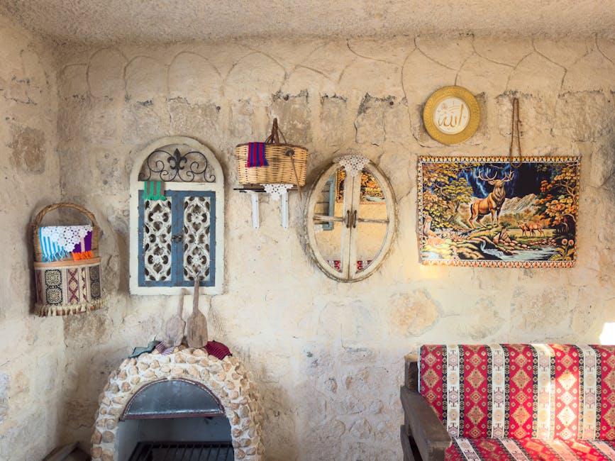 A warm, rustic interior in Elazığ, Türkiye, showcasing traditional Turkish decor and textiles.
