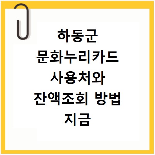 하동군 문화누리카드 사용처와 잔액조회 방법 지금 바로 확인하기
