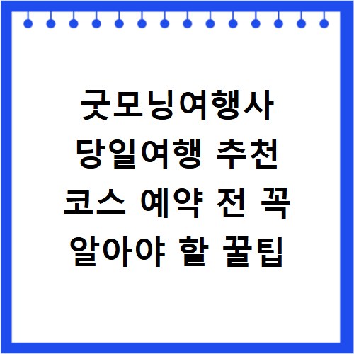 굿모닝여행사 당일여행 추천 코스 예약 전 꼭 알아야 할 꿀팁