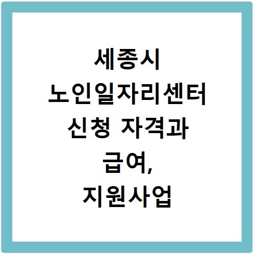 세종시 노인일자리센터 신청 자격과 급여, 지원사업 총정리