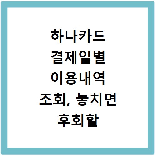 하나카드 결제일별 이용내역 조회, 놓치면 후회할 카드 이용 꿀팁